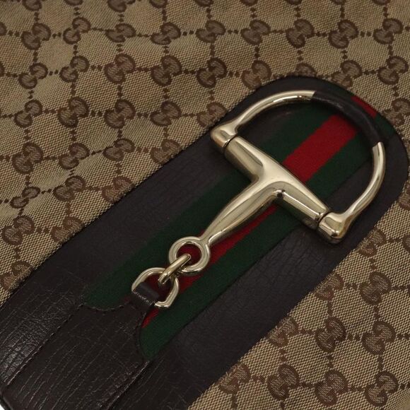 Gucci Horsebit Beige Canvas Shoulder Bag (Pre-Owned) - Picture 7 of 16